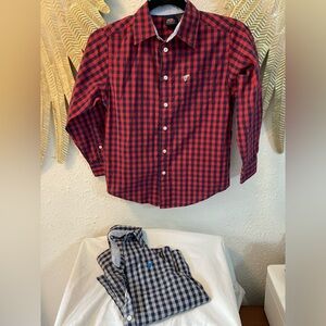 WRANGLER (2) Long Sleeve Button Front Plaid Dress Shirts